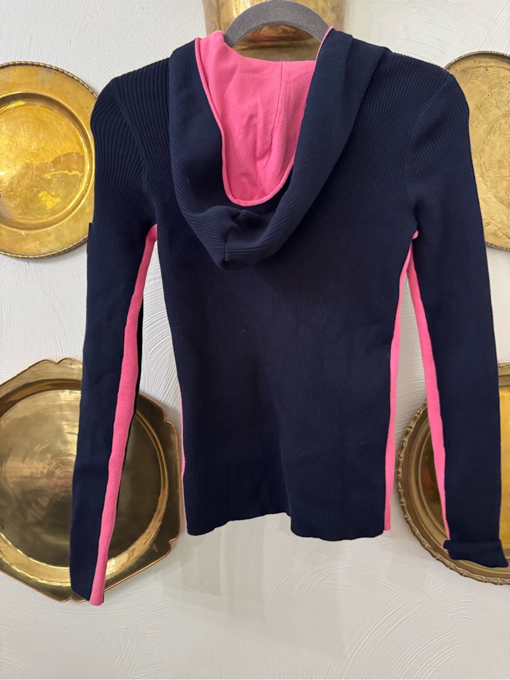 Polo by Ralph Lauren Navy Hooded Rib-Knit Pullover with Pink Trim - Picture 5 of 5